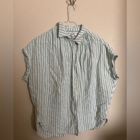 Madewell Central Button Down Boxy Top Shirt Size Medium Striped Mint White - Picture 2 of 8